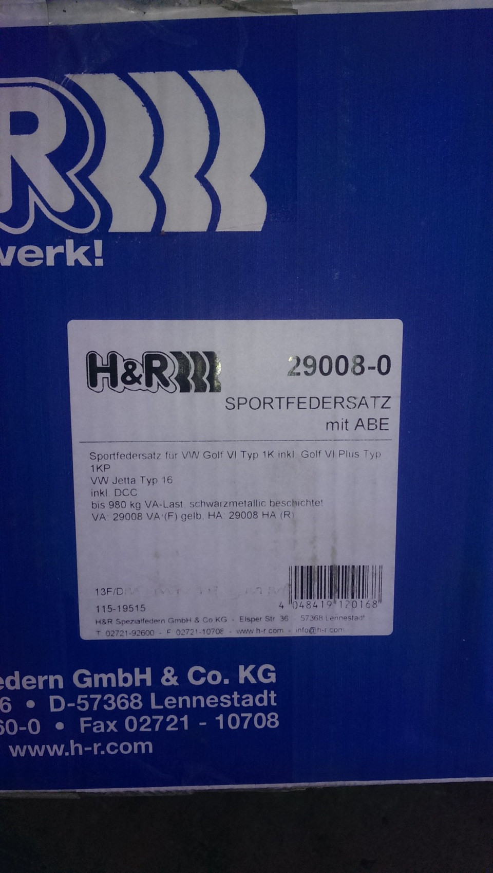 §93 Пружины H&amp;R Performance Lowering Springs Глубина 40 мм