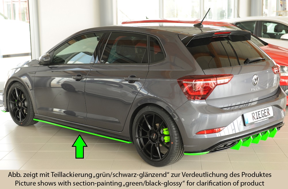 VW Polo (AW) GTI/R Line 17-21/21- Накладки/сплиттеры глянцевые под GTI-/R-Line  пороги, Ригер (Rieger) — Купить в интернет-магазине Golf Tuning