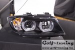 BMW E90/E91 04-08 Фары с LED ангельскими глазками и линзами черные