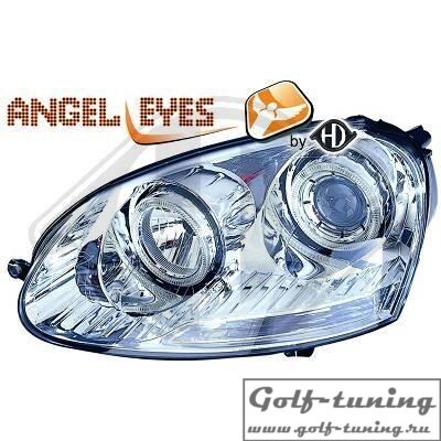 VW Golf 5 Фары с линзами и ангельскими глазками хром