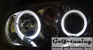 VW Golf 4 Фары с ангельскими глазками и линзами черные, поворотник посередине