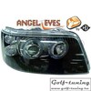VW T5 03-09 Фары с линзами и ангельскими глазками черные