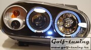 VW Golf 4 Фары с ангельскими глазками и линзами черные, поворотник сбоку