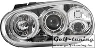 VW Golf 4 Фары с ангельскими глазками и линзами хром, поворотник сбоку