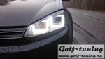 VW Golf 6 Фары в стиле Golf 7 GTI с хром полосой