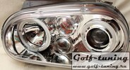 VW Golf 4 Фары с ангельскими глазками и линзами хром, поворотник посередине