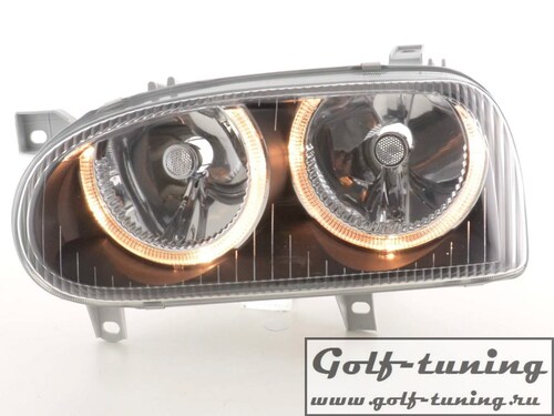 VW Golf 3 Фары с ангельскими глазками черные